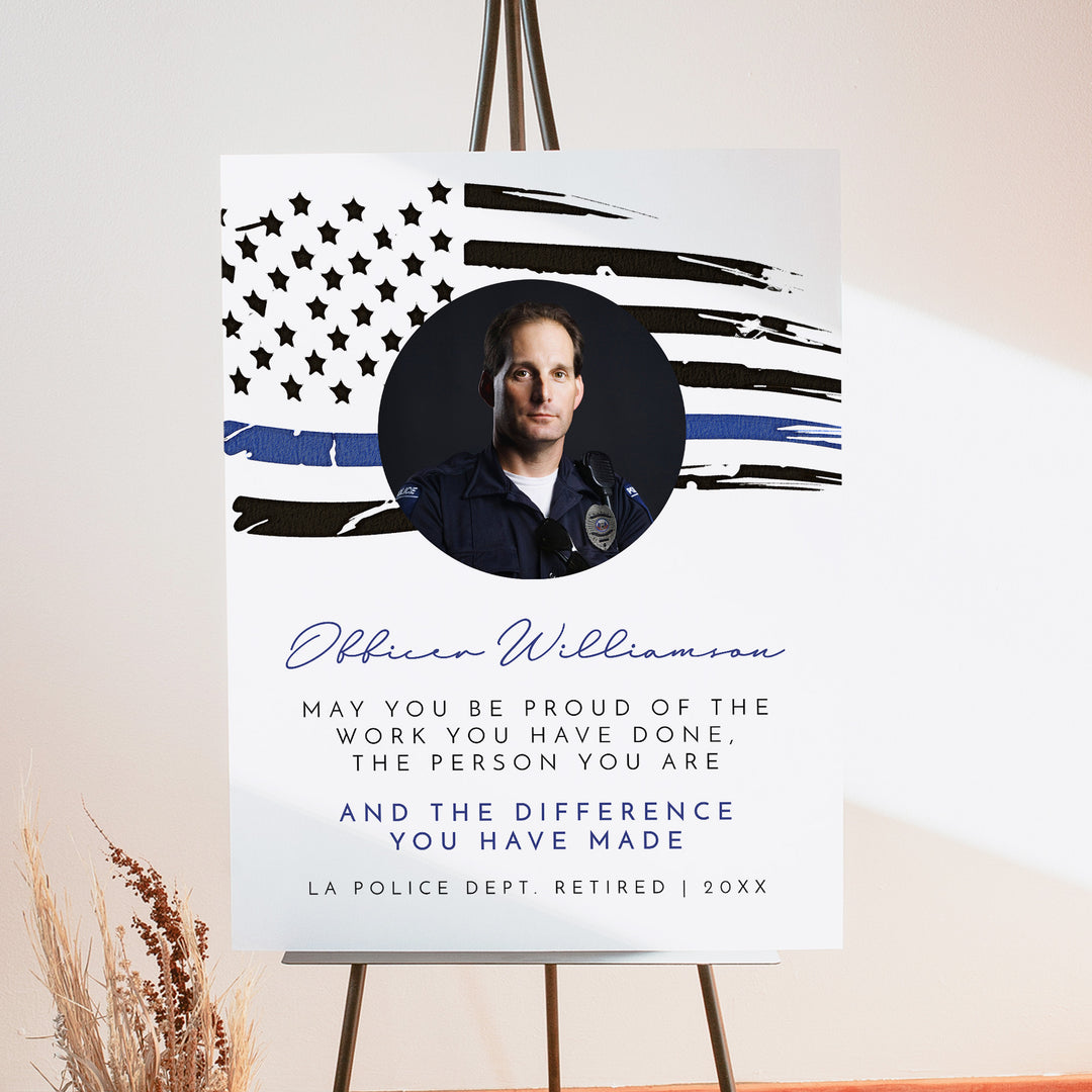 POLICE Officer Thin Blue Line Flag Retirement Party Welcome Sign