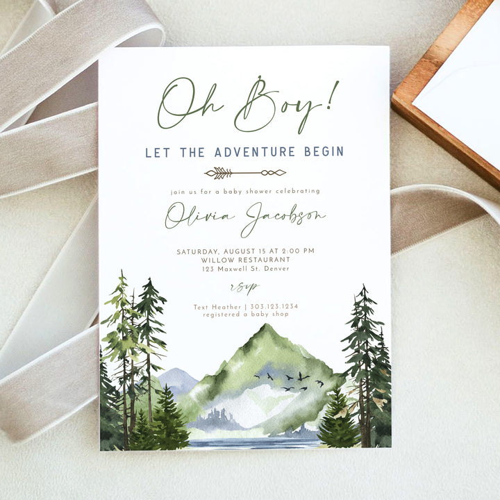 FINN Mountain Adventure Baby Shower Invitation