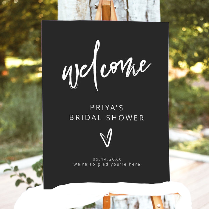 PRIYA Classy Black and White Minimalist Bridal Shower Welcome Sign