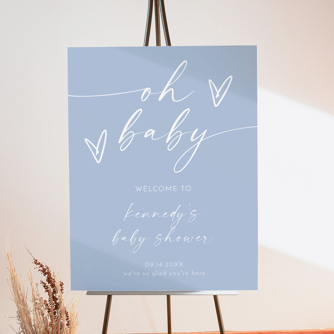 KENNEDY Dusty Blue Oh Baby Boy Baby Shower Welcome Sign