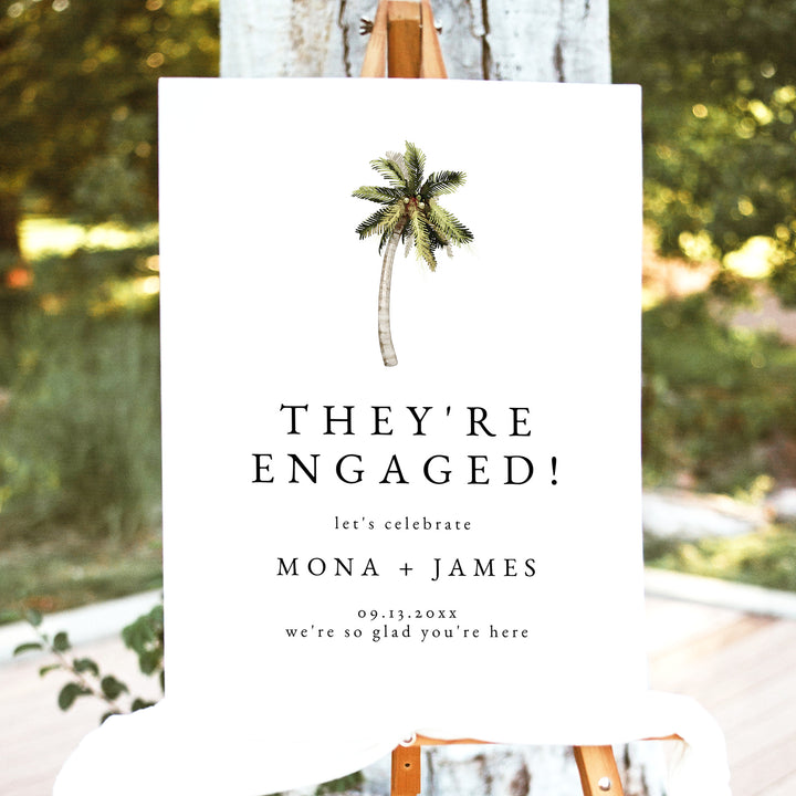 MONA They're Engaged Palm Tree Watercolor Engagement Party Sign
