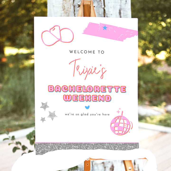 DINA Disco Cowgirl Nashville Bachelorette Welcome Sign