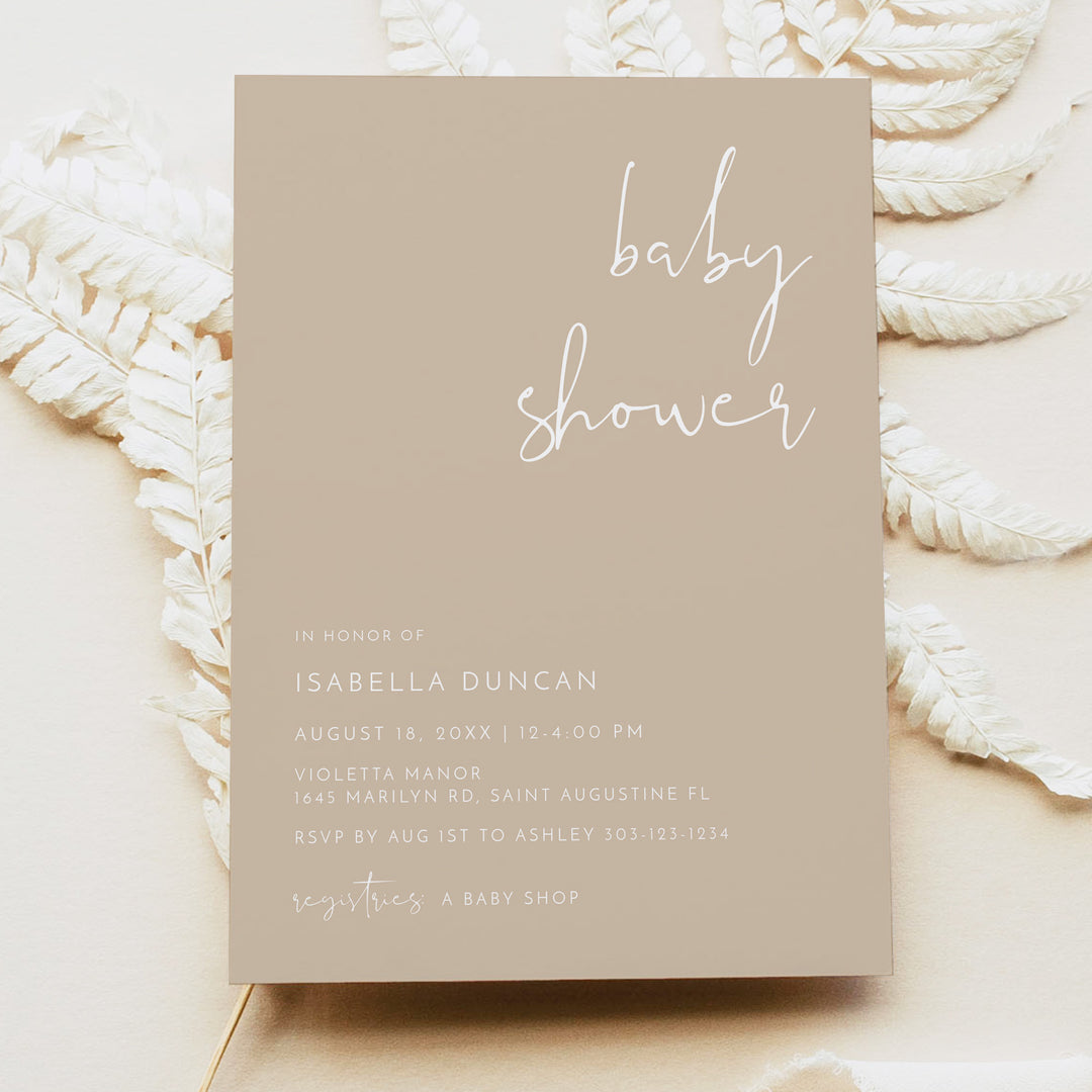 INDIE Beige Gender Neutral Baby Shower Invitation Suite