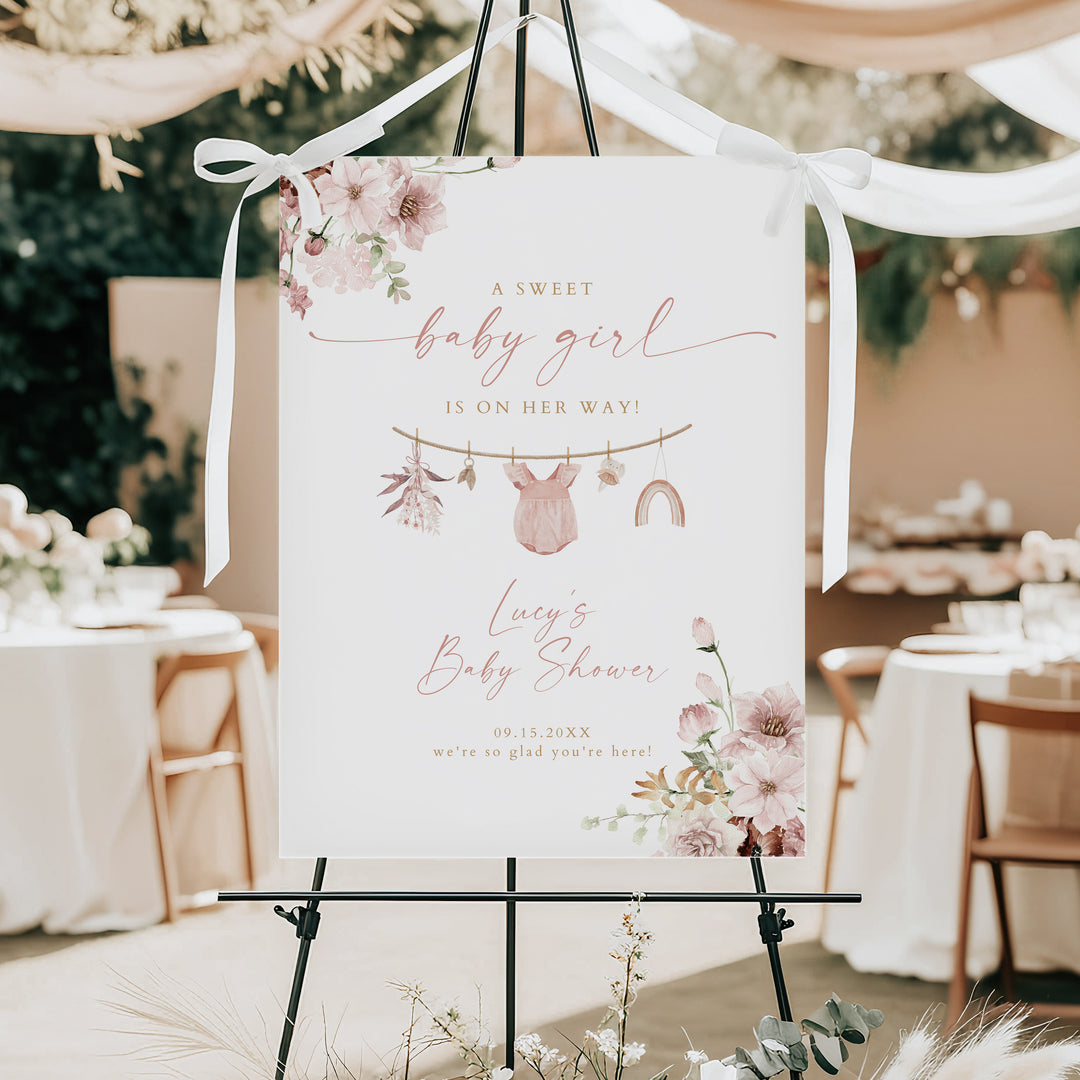 LUCY Boho Girl Clothesline Baby Shower Welcome Sign