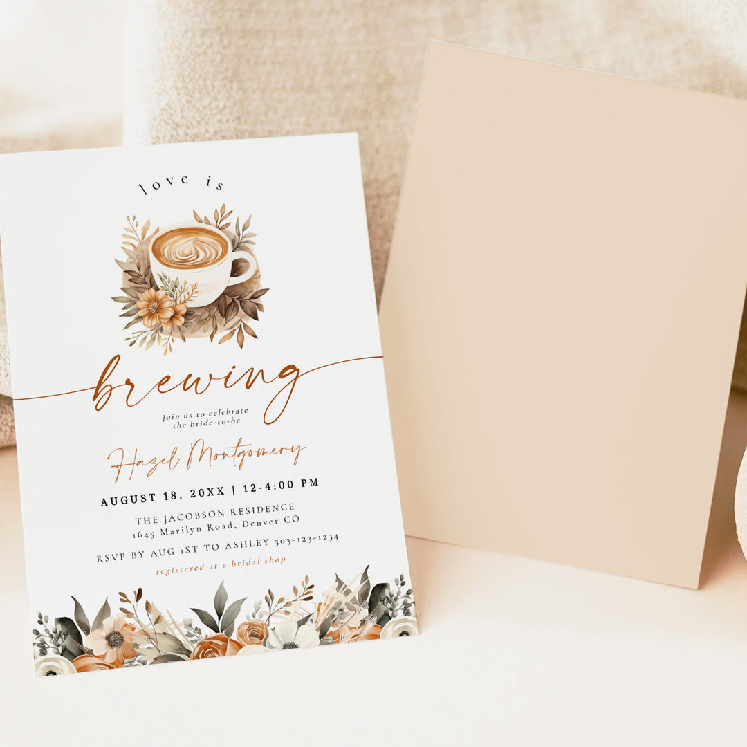 HAZEL Love is Brewing Coffee Bridal Shower Invitation Template