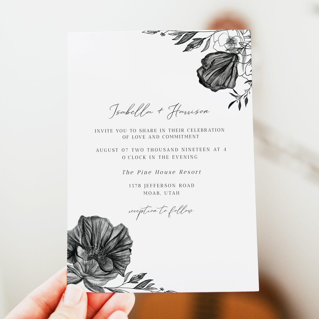 NOVA Black Vintage Floral Wedding Invitation Suite