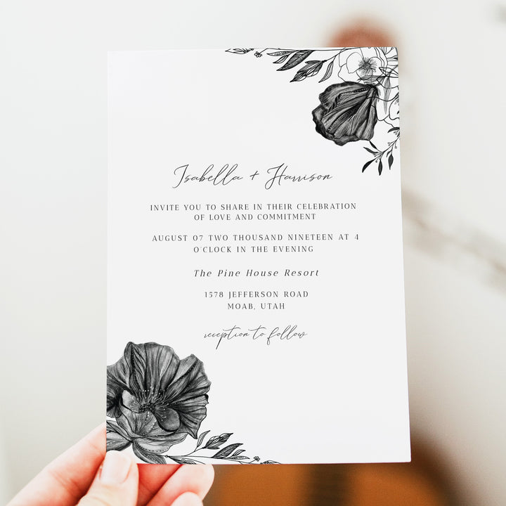 NOVA Black Vintage Floral Wedding Invitation Suite