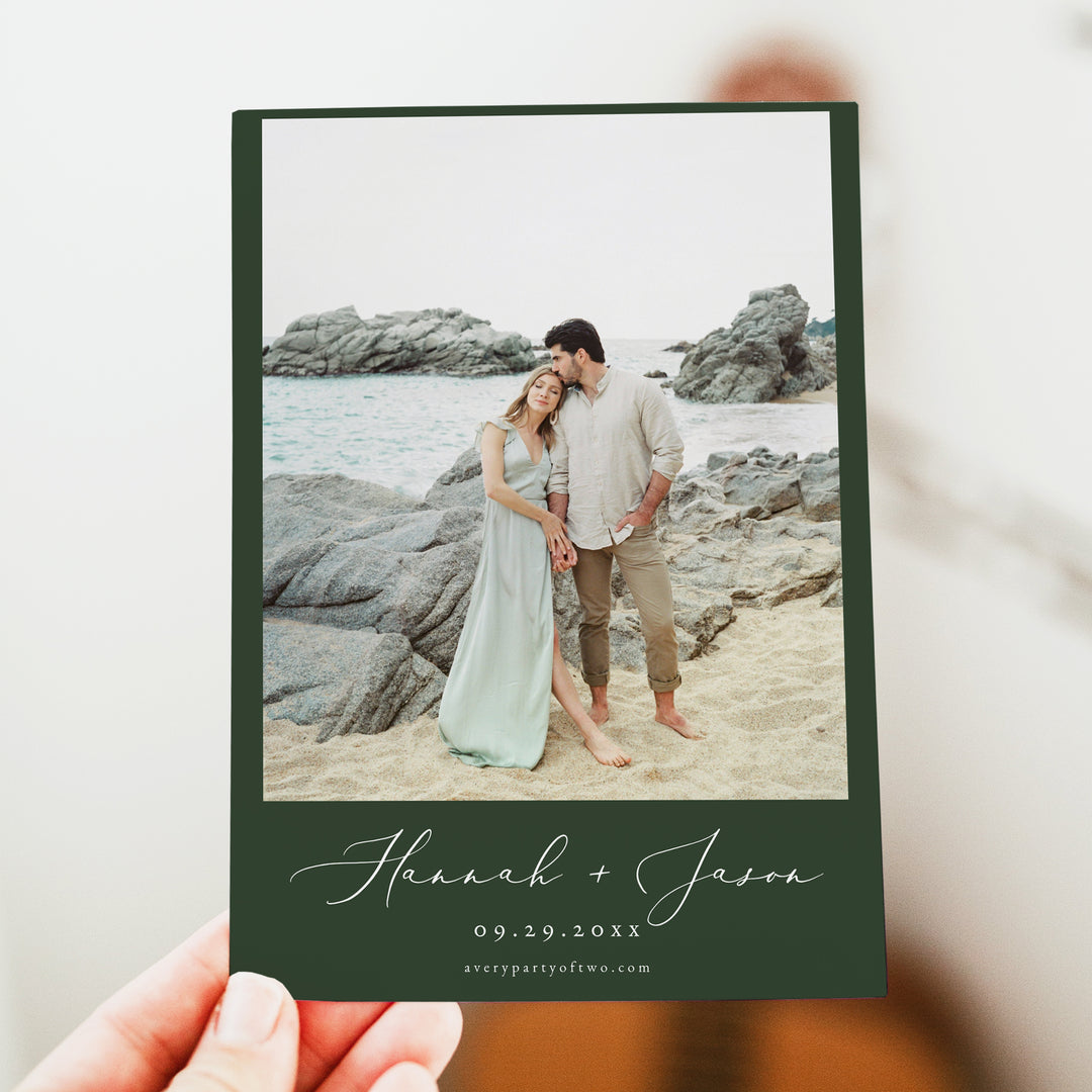CORA Green Monstera Palm Wedding Invitation Suite with Photo