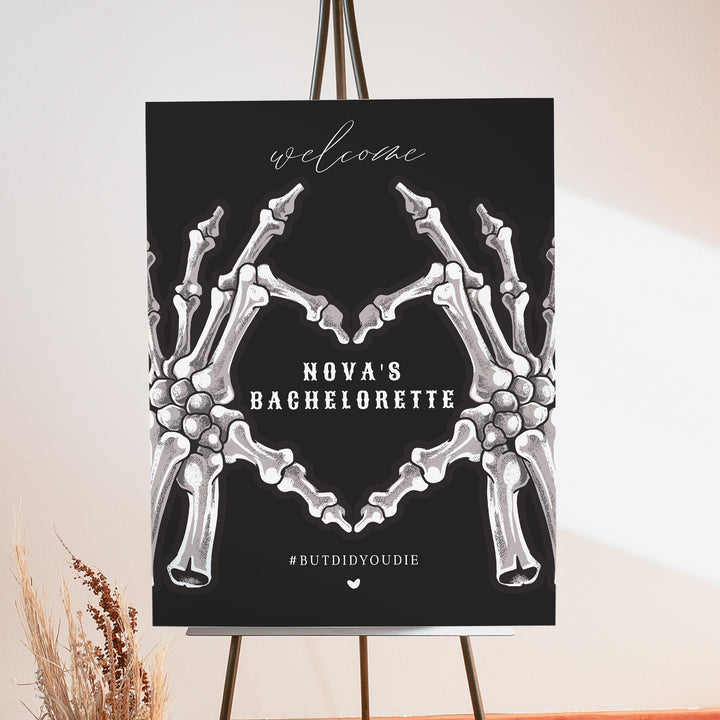 NOVA Black Goth Skeleton Bachelorette Party Sign