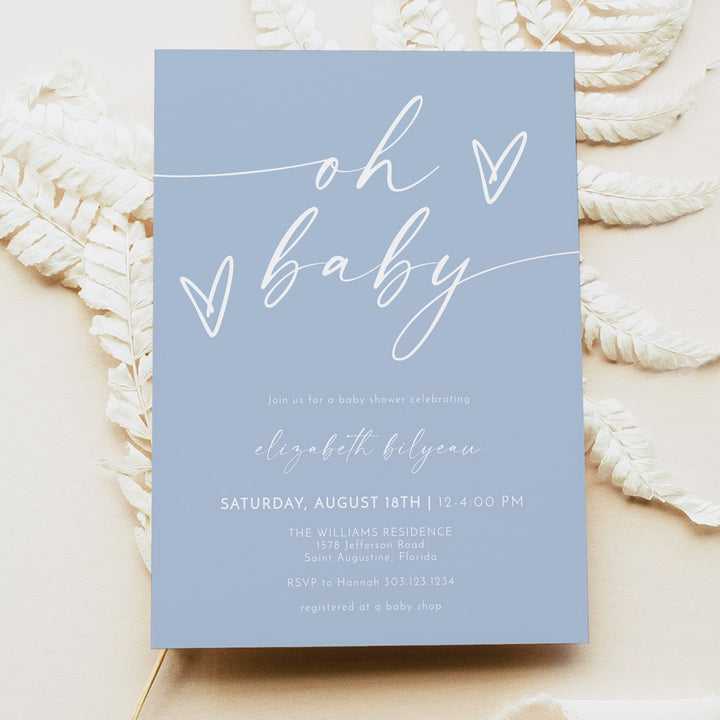 KENNEDY Dusty Blue Oh Baby Boy Baby Shower Invitation Bundle