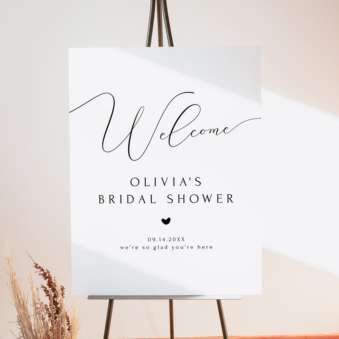 ASHER Simple Black & White Bridal Shower Welcome Sign