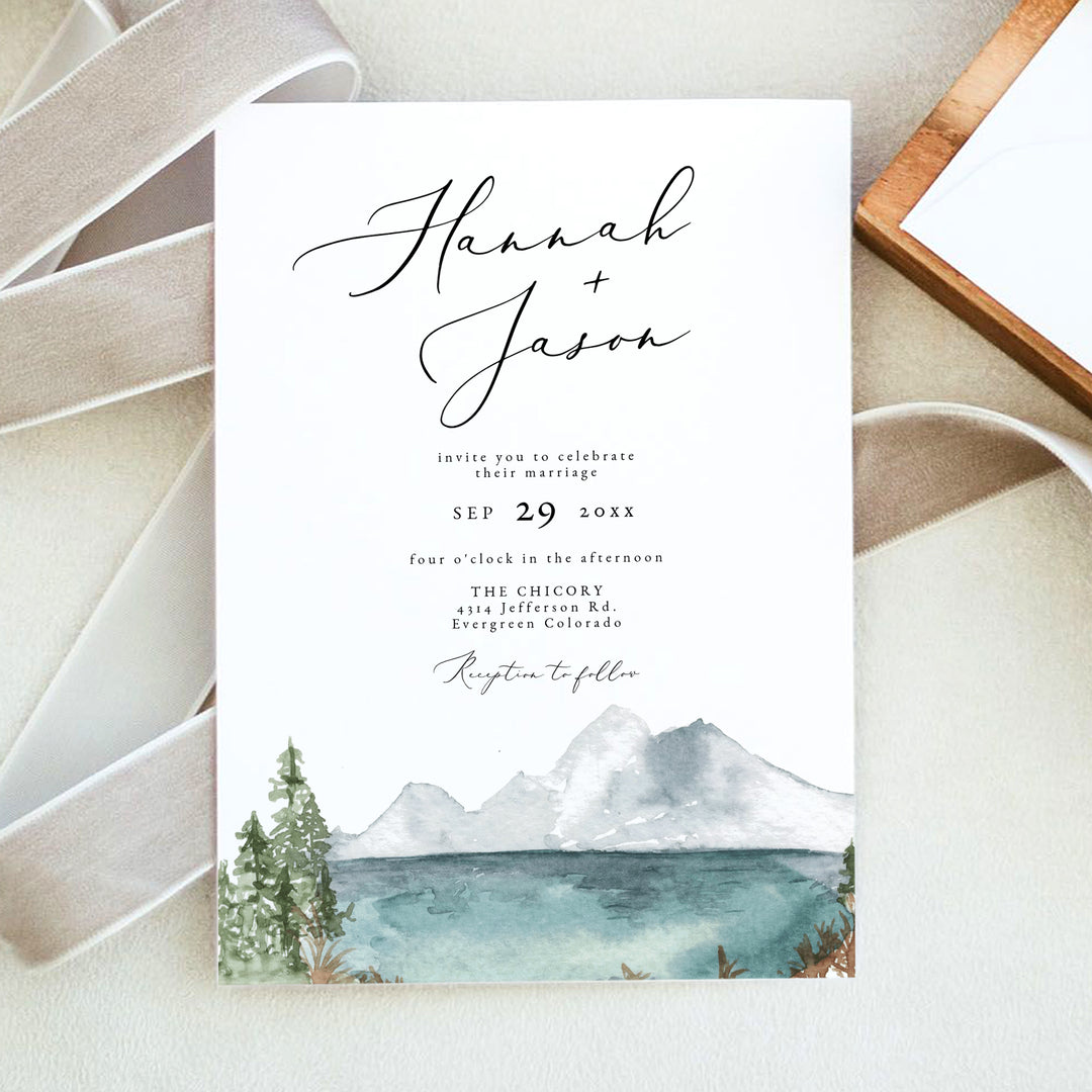 CLOVER Mountain Destination Wedding Invitation Suite with Photo