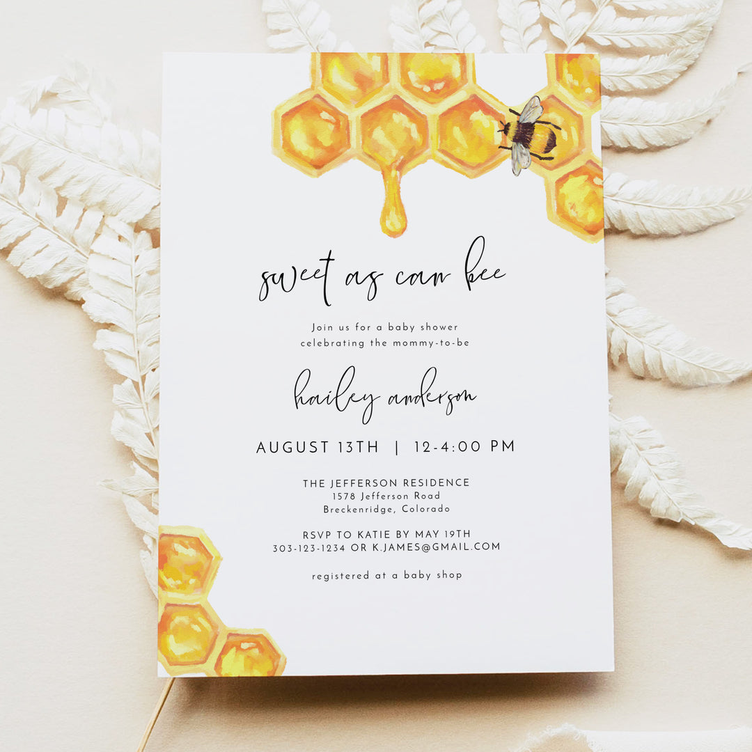 ROMY Sweet as Can Bee Rustic Honey Bee Baby Shower Invitation Suite
