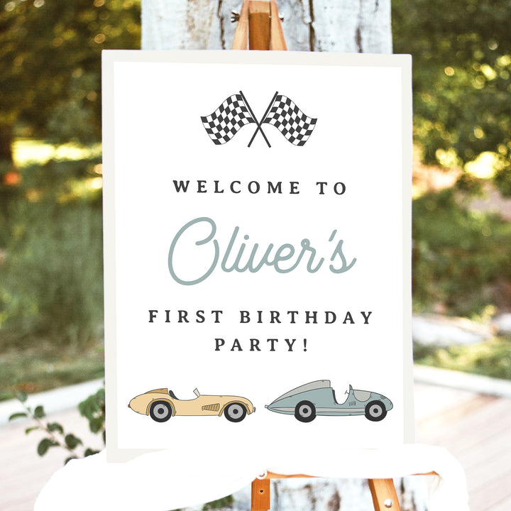 MAVERICK 1st Birthday Racing Car Birthday Party Welcome Sign