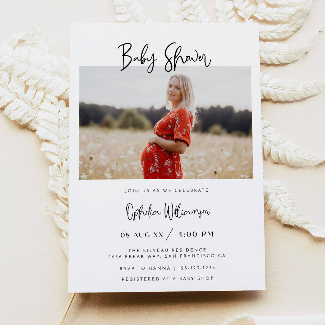 WILLOW Black and White Gender Neutral Baby Shower Invitation Suite