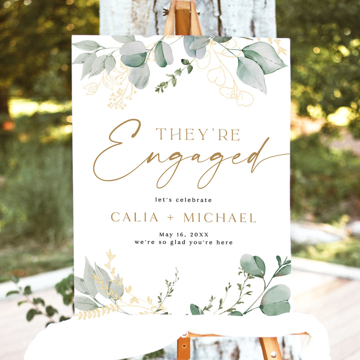 CALIA Green and Gold Botanical Engagement Party Welcome Sign