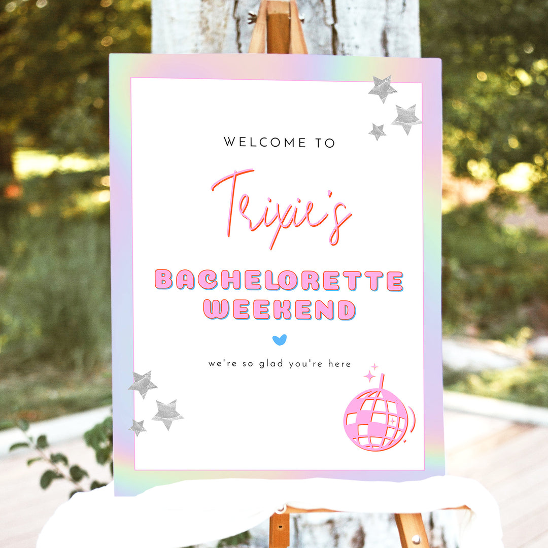 DINA Retro Hot Pink Space Cowgirl Bachelorette Party Sign