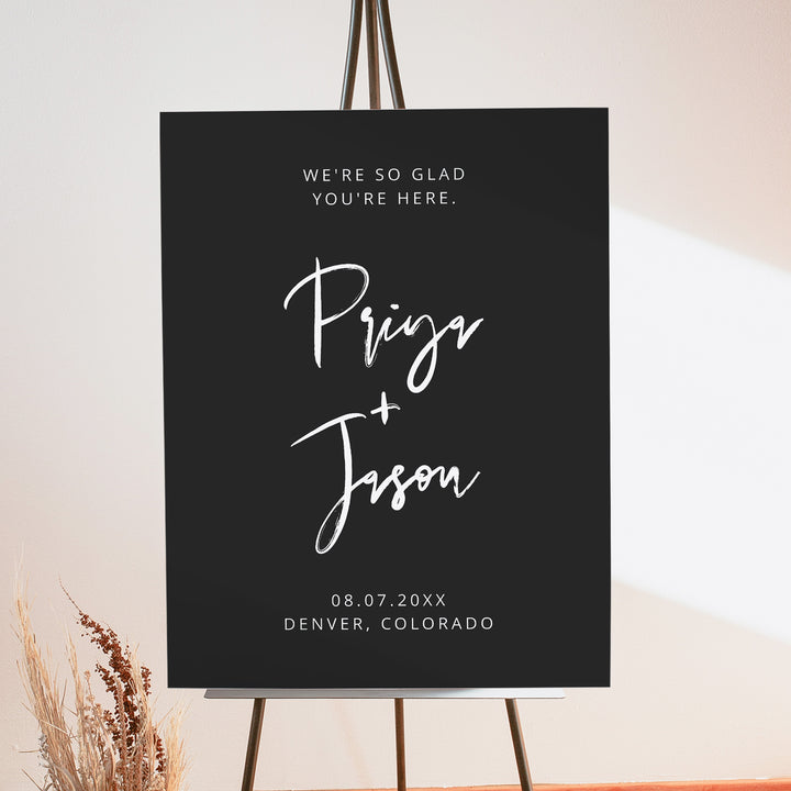 PRIYA Moody Black Wedding Welcome Sign