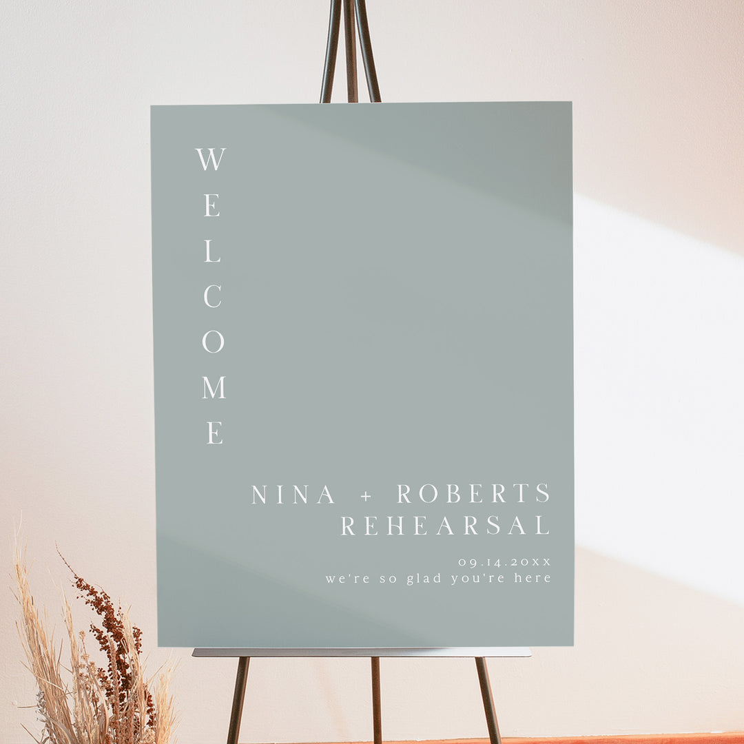NINA Modern Sage Green Rehearsal Dinner Welcome Sign