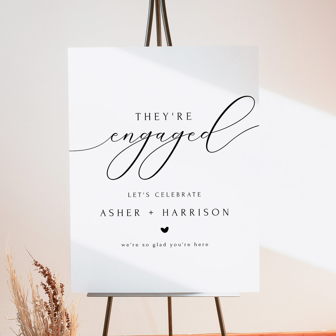 ASHER They're Engaged Black and White Engagement Party Welcome Sign