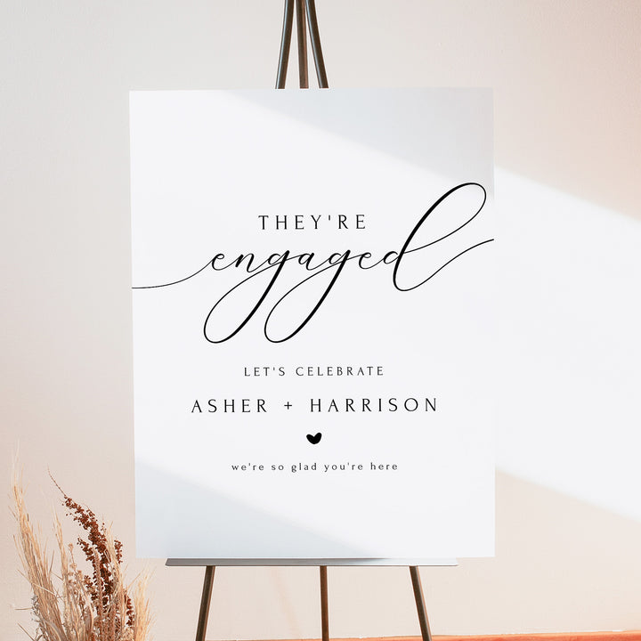 ASHER They're Engaged Black and White Engagement Party Welcome Sign