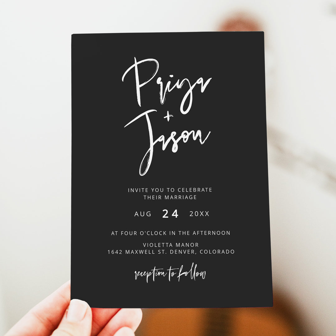 PRIYA Elegant Black and White Wedding Invitation Suite