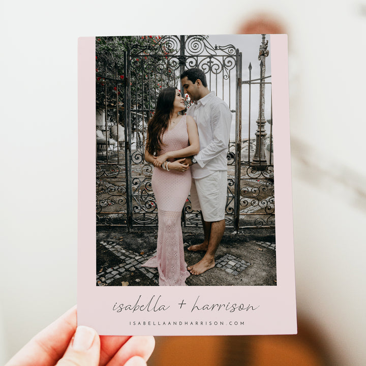 JULIEN Blush Pink Watercolor Wedding Photo Invitation Suite