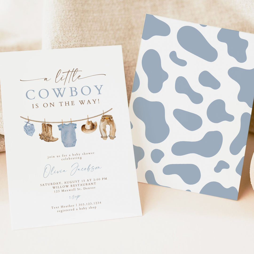 CLINT Little Cowboy on the Way Clothesline Baby Shower Invitation Template