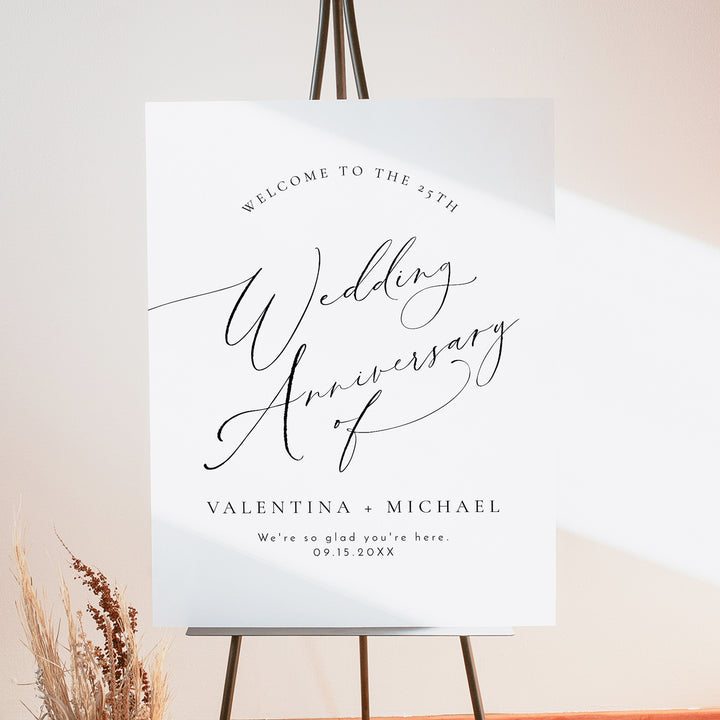 VALENTINA Elegant Personalized Wedding Anniversary Party Welcome Sign