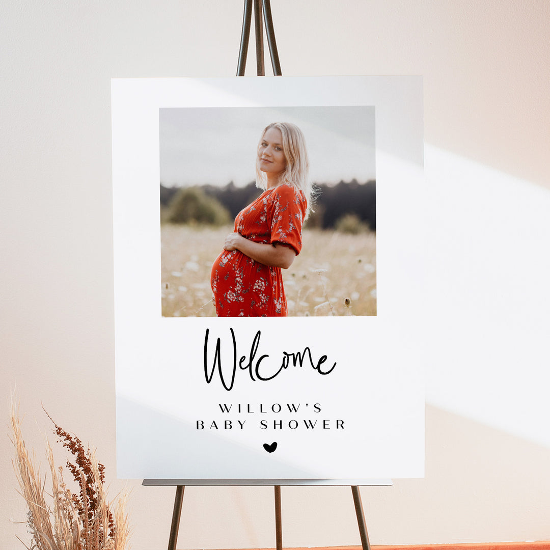 WILLOW Elegant Personalized Photo Baby Shower Welcome Sign