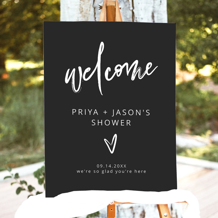PRIYA Modern Edgy Script Couples Shower Welcome Sign
