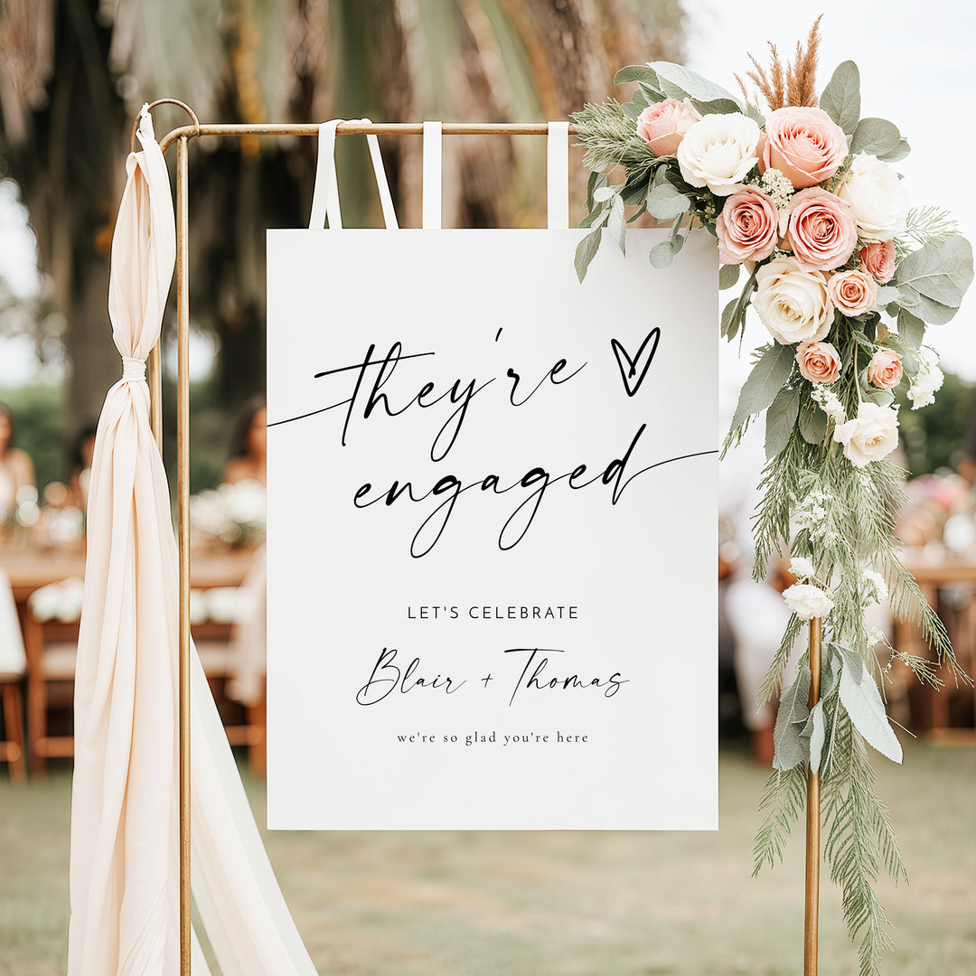 BLAIR They're Engaged Black and White Engagement Party Welcome Sign