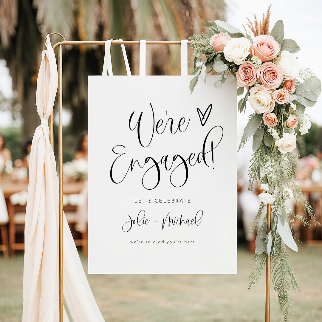 JOLIE We're Engaged Romantic Script Engagement Party Welcome Sign
