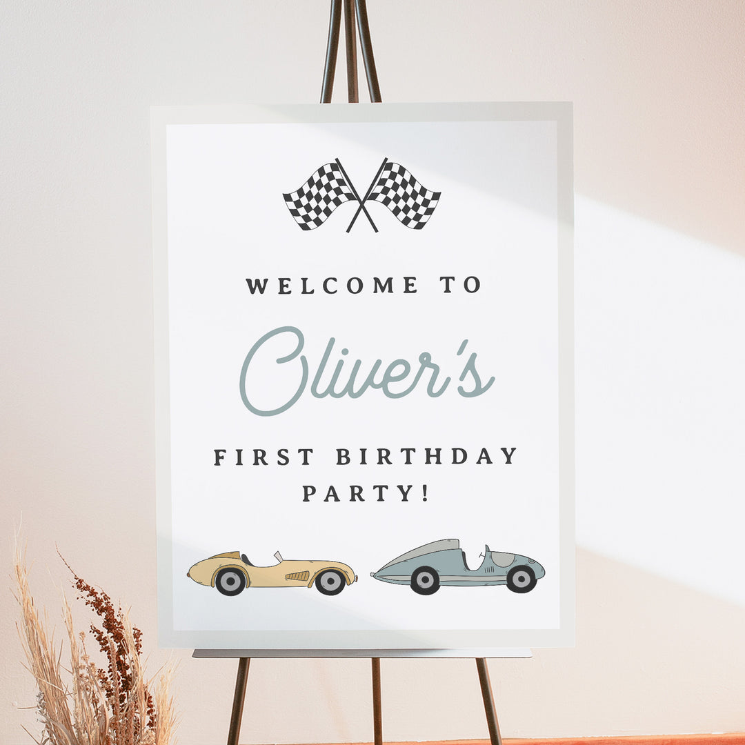 MAVERICK 1st Birthday Racing Car Birthday Party Welcome Sign