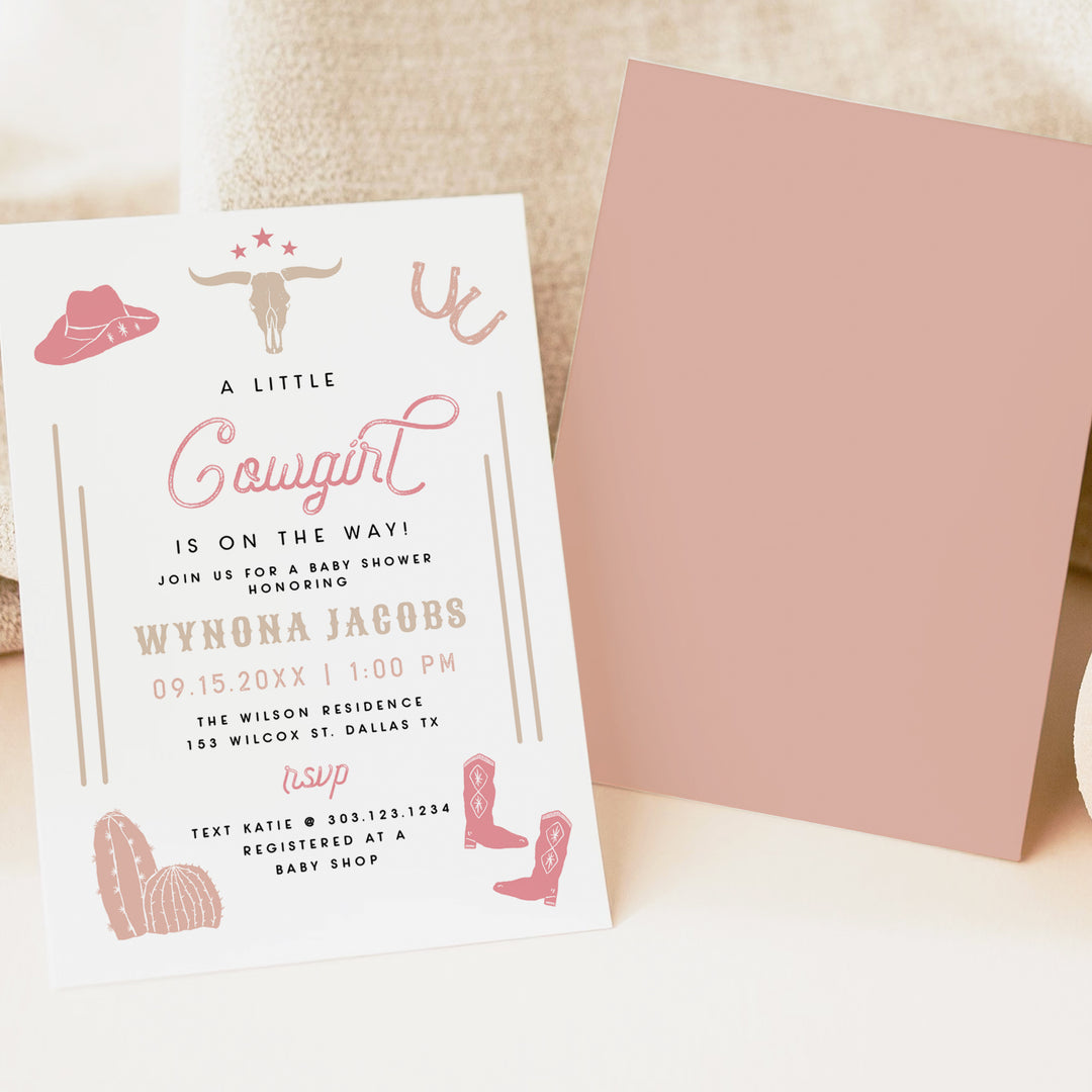 WYNONA Little Cowgirl On the Way Pink Western Baby Shower Invitation Suite