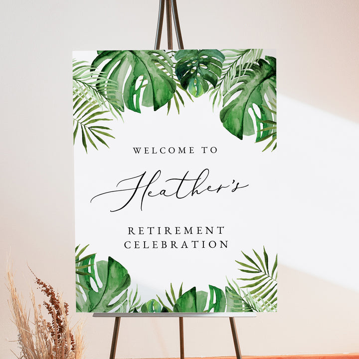 CORA Tropical Green Monstera Retirement Party Welcome Sign