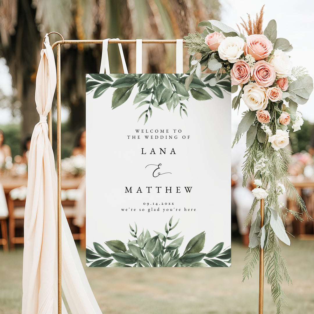LANA Elegant Sage Green Garden Wedding Welcome Sign