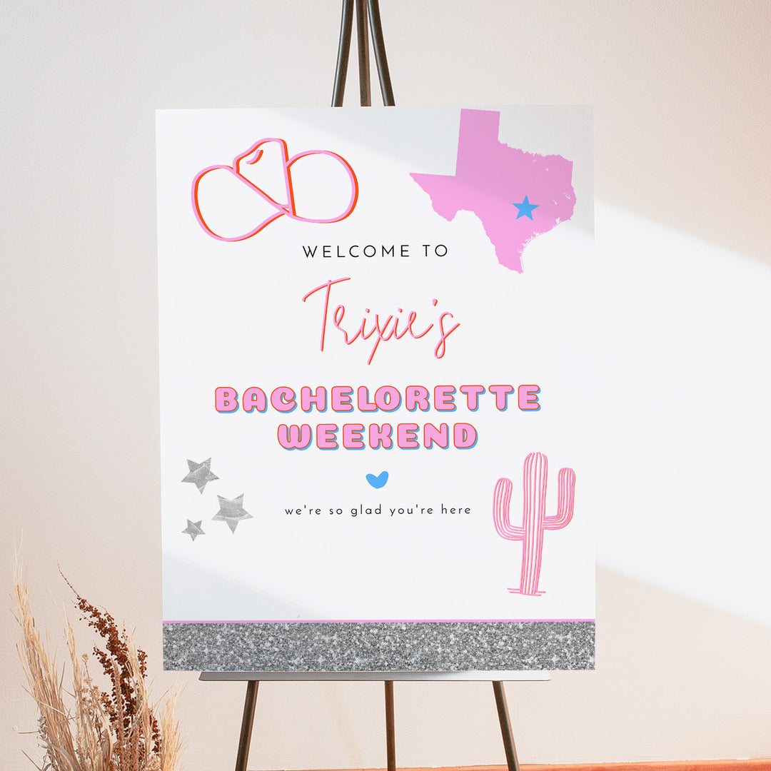 DINA Retro Texas Cowgirl Bachelorette Weekend Welcome Sign