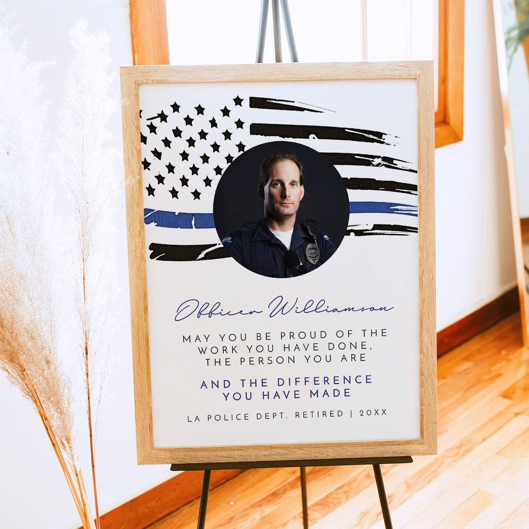 POLICE Officer Thin Blue Line Flag Retirement Party Welcome Sign