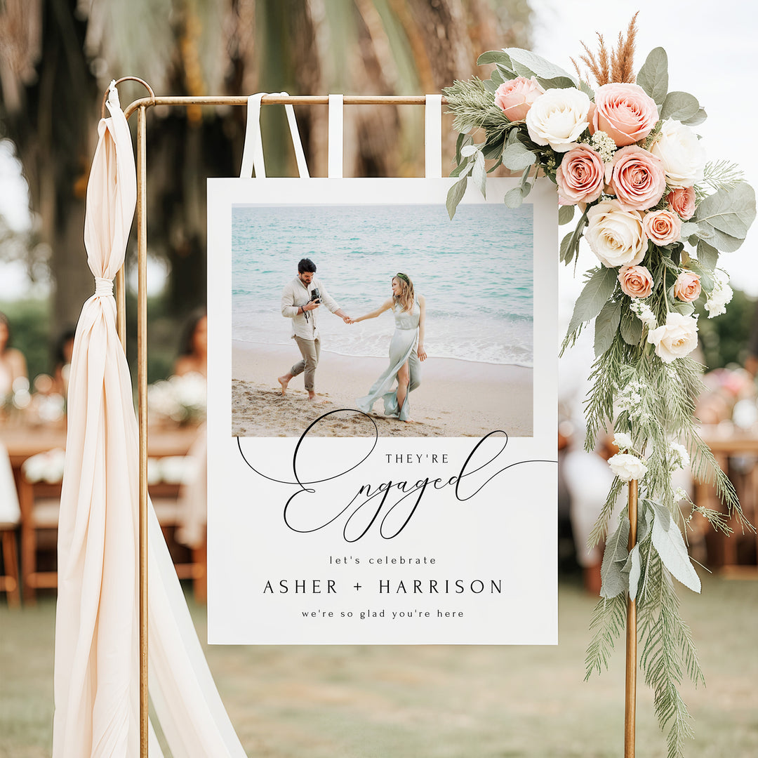 ASHER Elegant They're Engaged Photo Engagement Party Sign