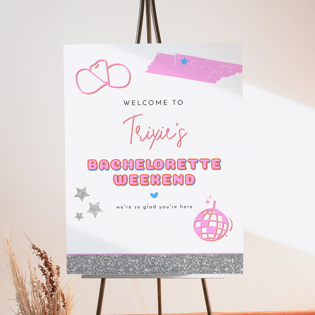 DINA Disco Cowgirl Nashville Bachelorette Welcome Sign