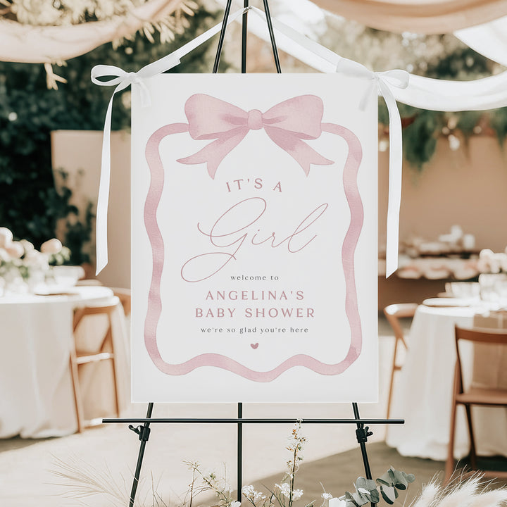 ANGELINA Coquette Bow It's a Girl Baby Shower Welcome Sign