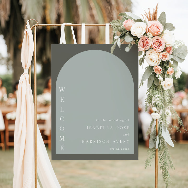 NINA Rustic Olive Green Boho Arch Wedding Welcome Sign