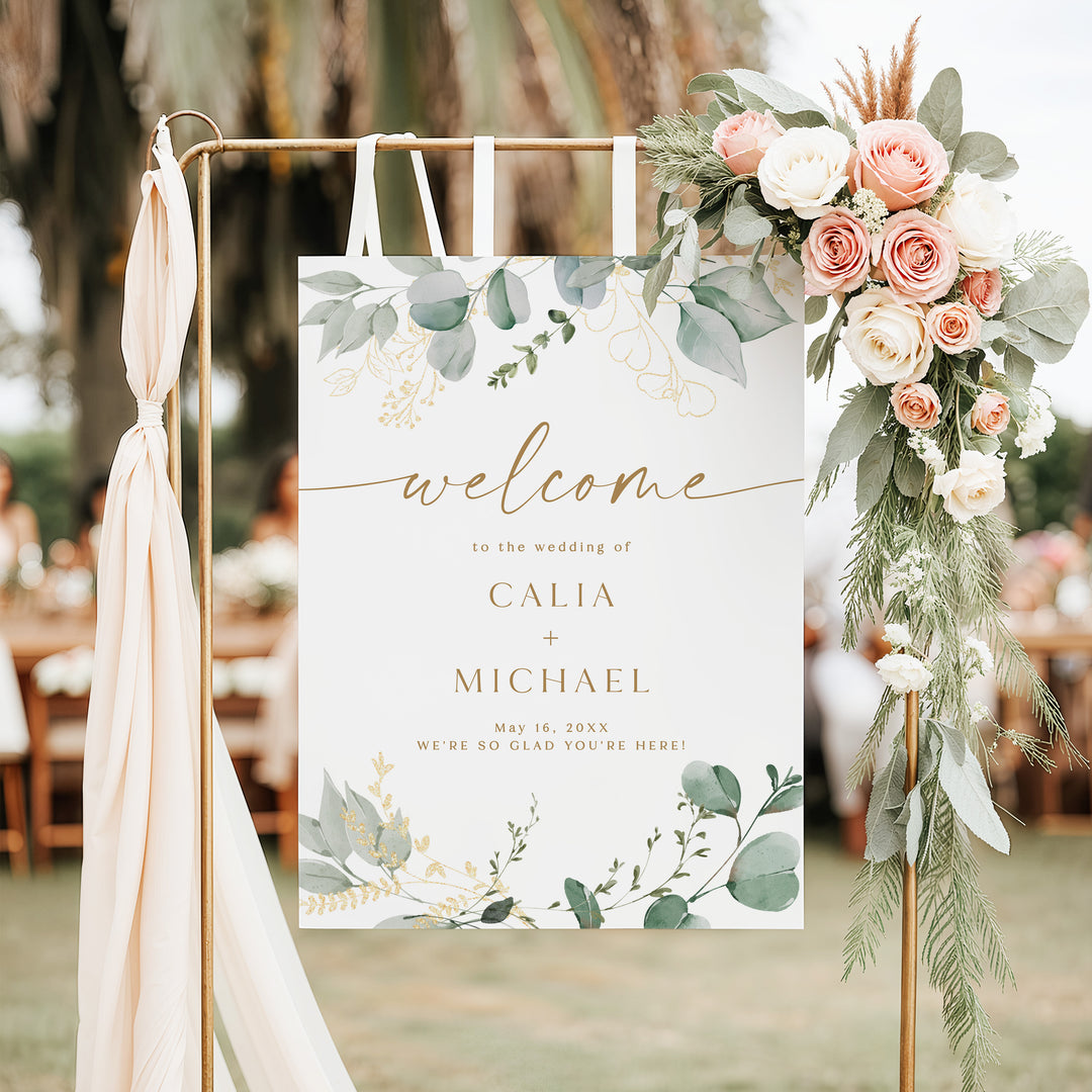 CALIA Personalized Green Eucalyptus Garden Wedding Welcome Sign