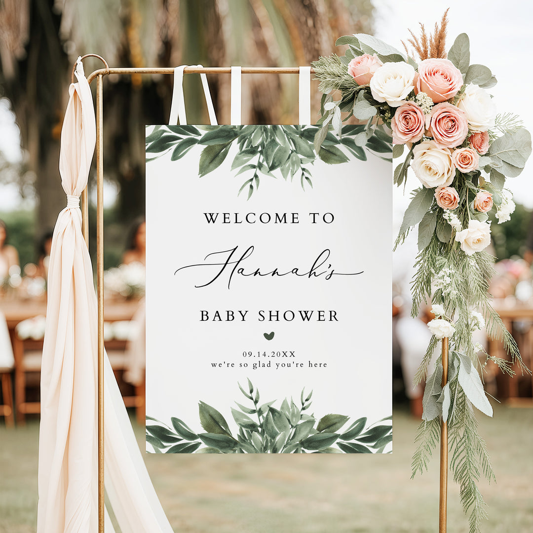 LANA Winter Greenery Baby Shower Welcome Sign