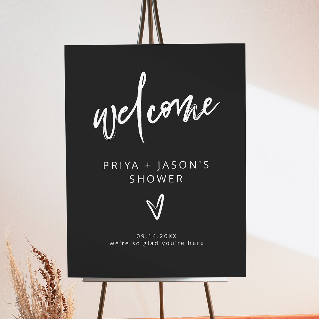 PRIYA Modern Edgy Script Couples Shower Welcome Sign