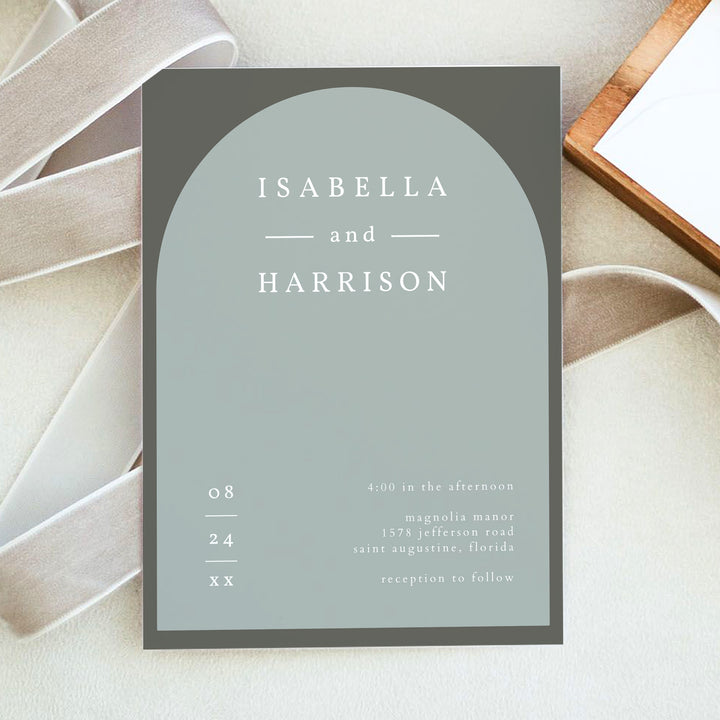 NINA Rustic Boho Arch Wedding Photo Invitation Suite