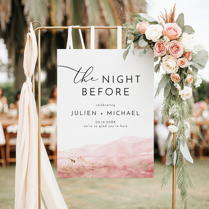 JULIEN Modern Blush Pink Wedding Rehearsal Dinner Sign