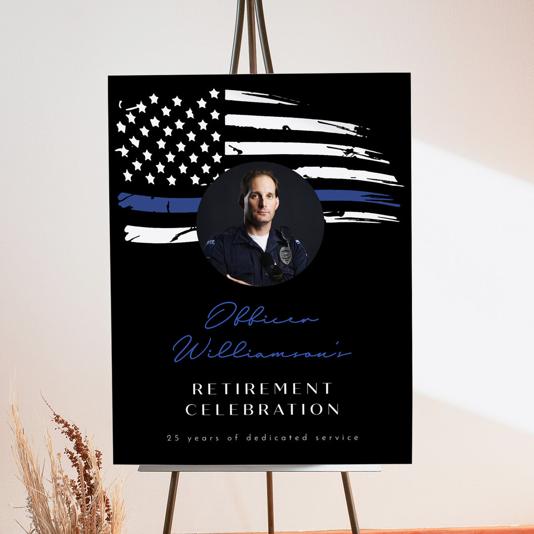 POLICE Officer Black Retirement Party Welcome Sign with Photo