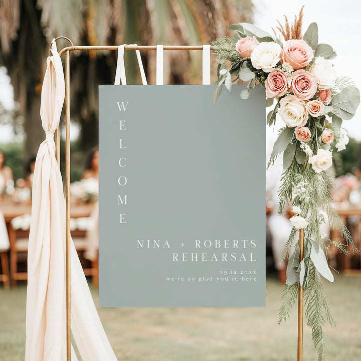 NINA Modern Sage Green Rehearsal Dinner Welcome Sign